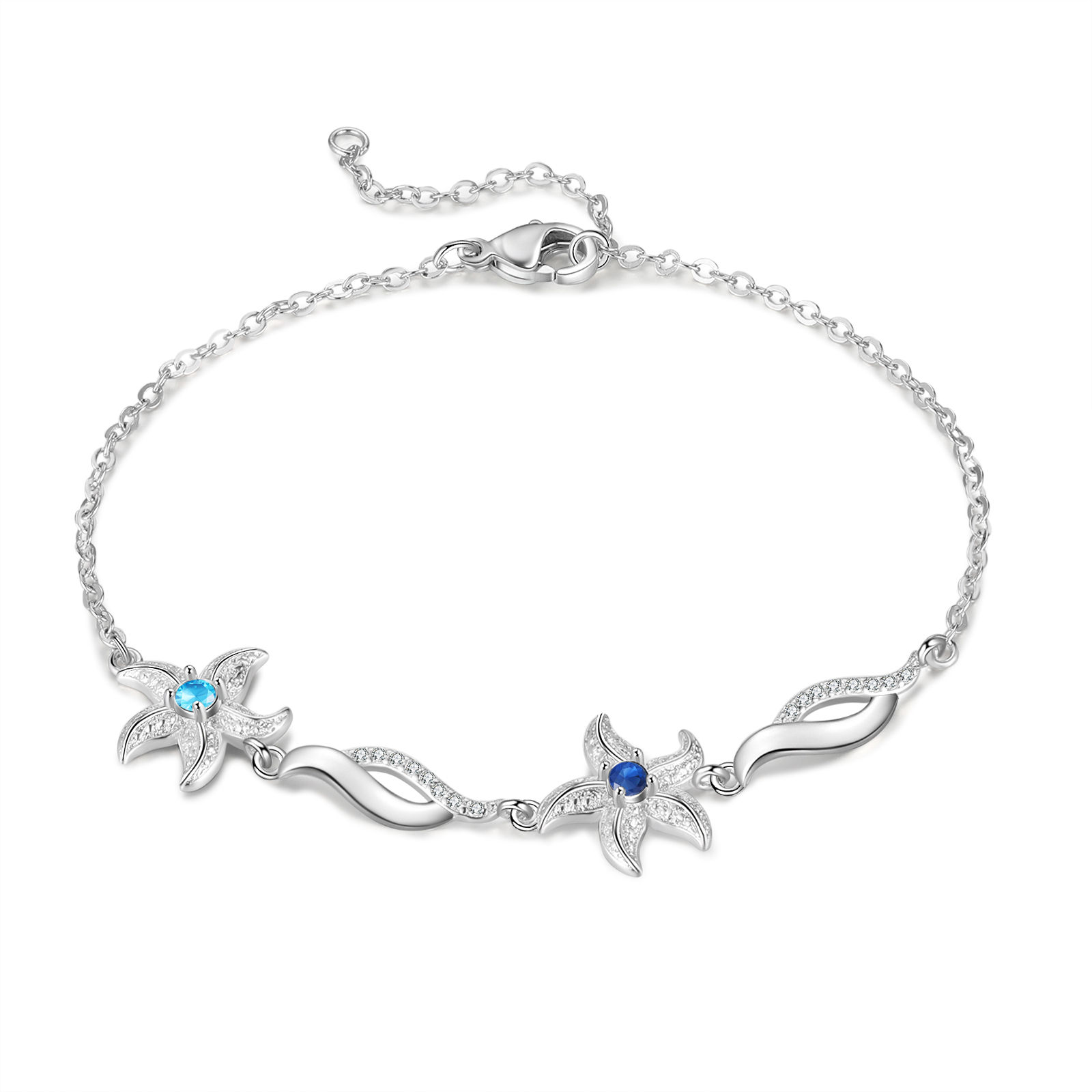 Pulsera con dije de estrella de mar para mujer personalizada con 2 nombres y 2 piedras de nacimiento-Jessemade ES