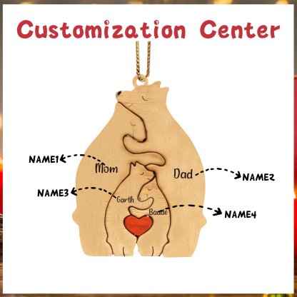 Navidad-Ornamento muñecos navideño de madera familia de canguros 4 nombres personalizados adorno del árbol-Jessemade ES
