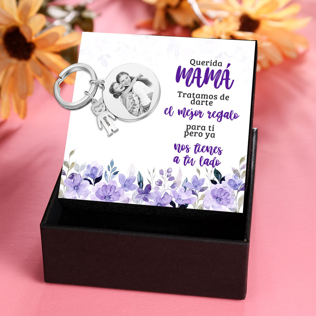 A mi mamá - Llavero 1 Nombre Personalizado con 1 Charms Niñ@ con Foto y Texto-Jessemade ES
