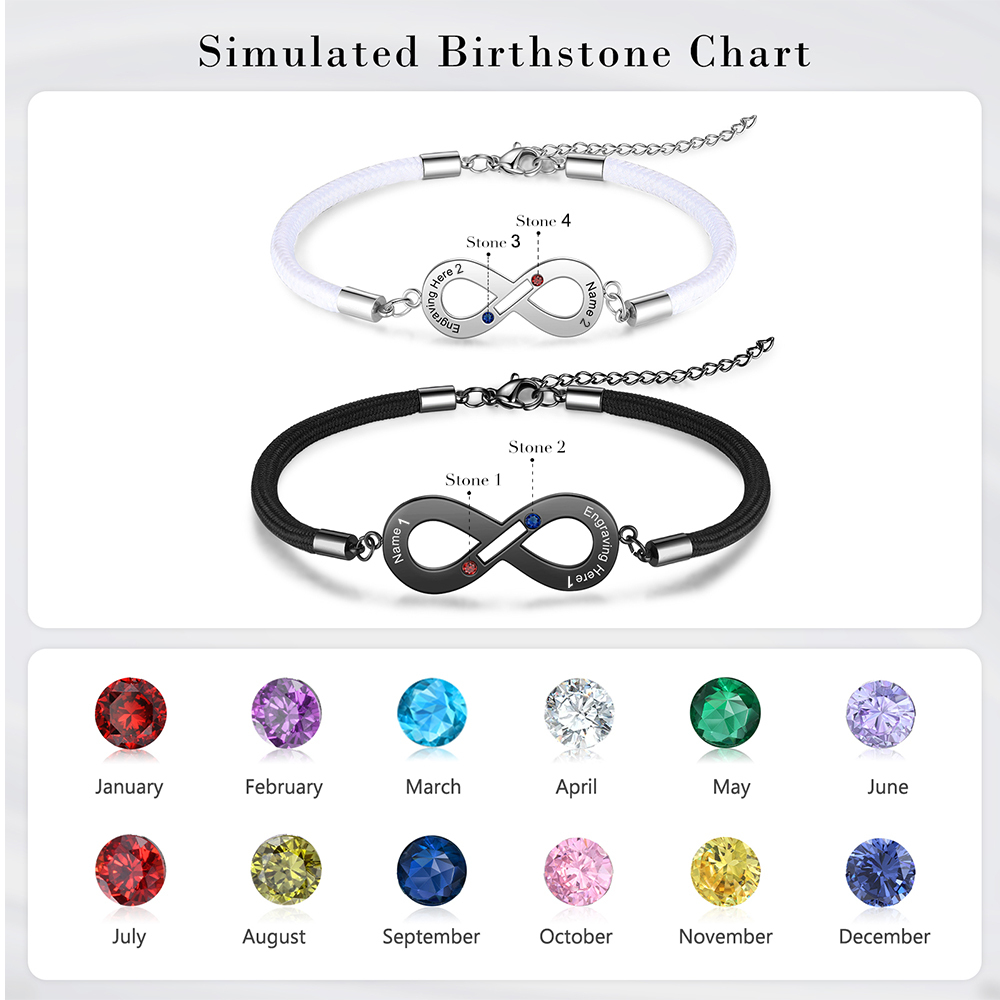 Pulsera de pareja 2 nombres y 2 piedras de nacimiento con texto personalizados