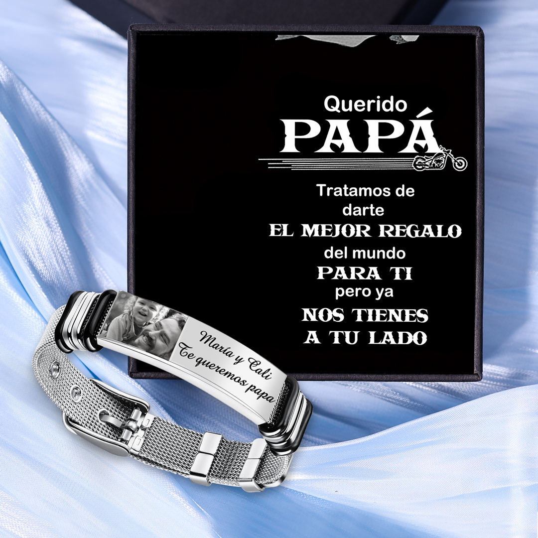 A mi papá-Pulsera de cadena personalizada con 2 textos y 1 foto-Jessemade ES