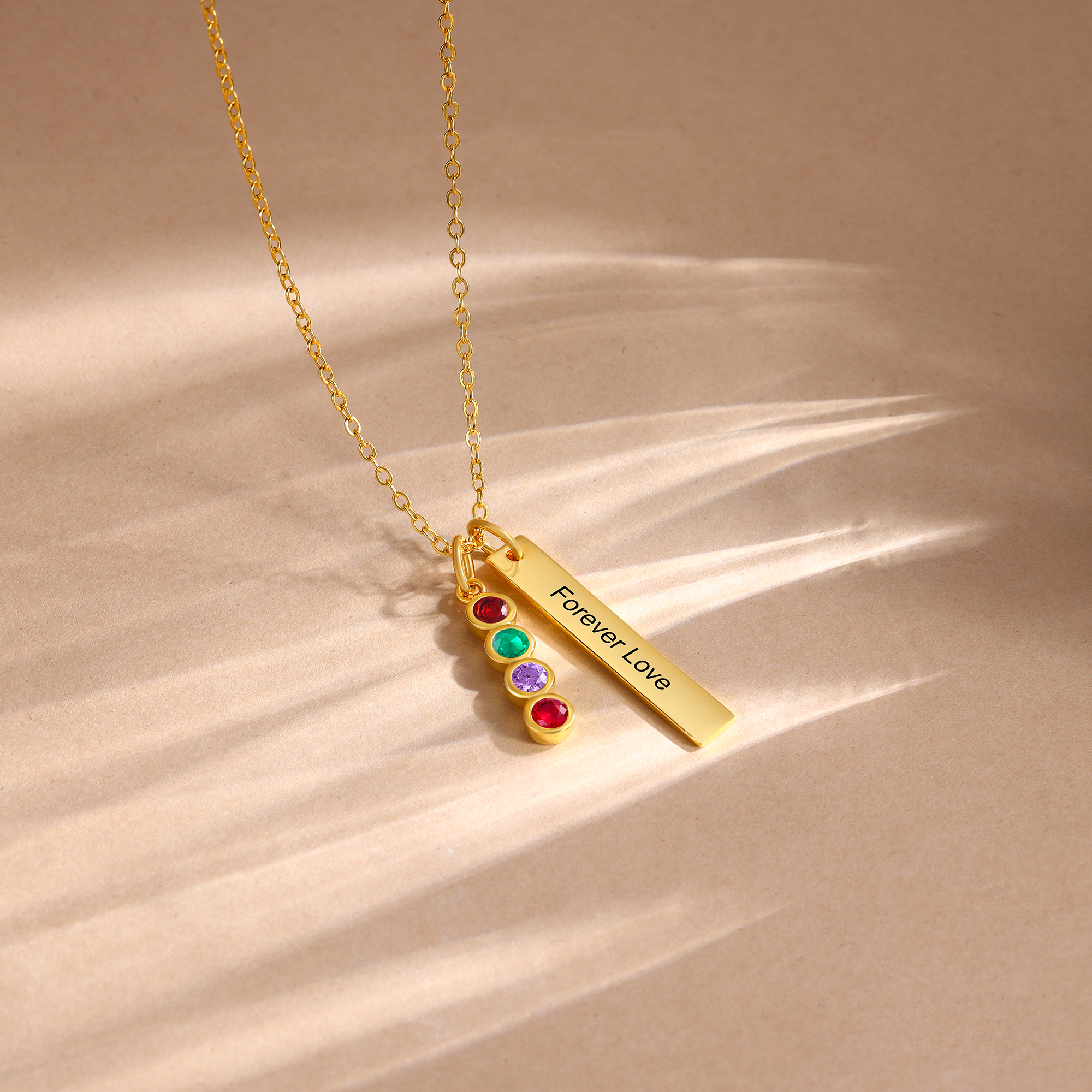 Collar con colgante de placa con 1-6 piedras de nacimiento personalizadas con texto-Jessemade ES