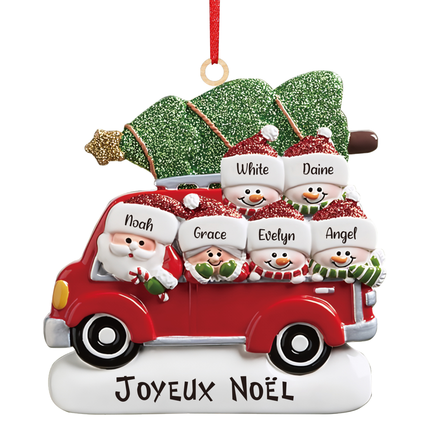 Navidad-Ornamento muñecos navideño de madera Papá Noel y niños texto y 6 nombres personalizados adorno del árbol-Jessemade ES