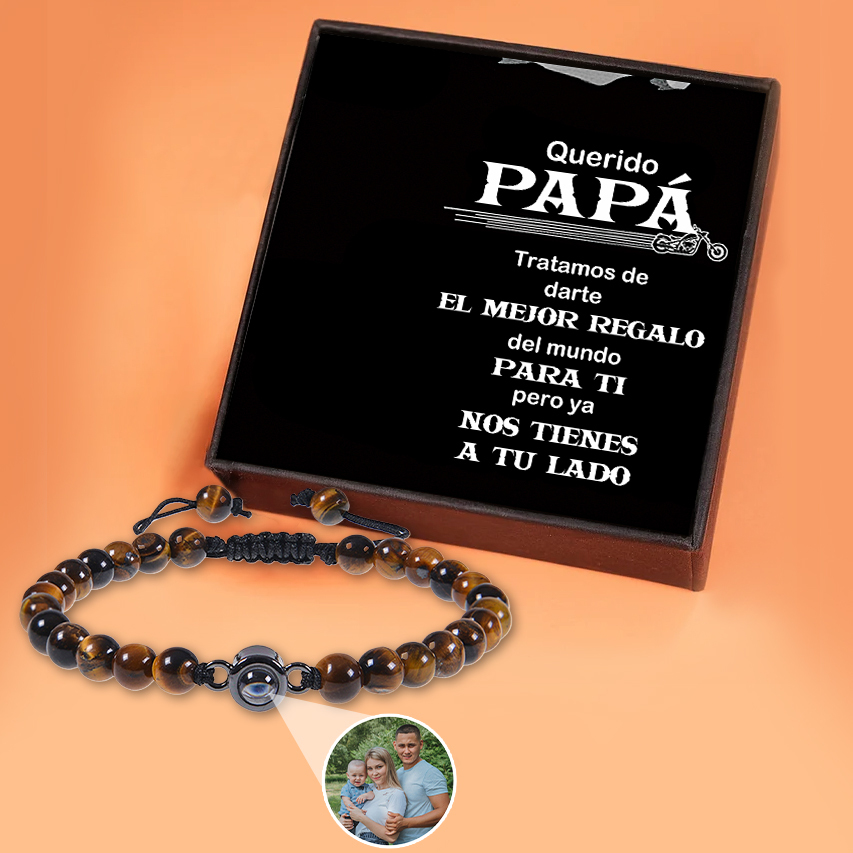 A mi papá-Pulsera de perlas con proyección de foto en color para hombre-Jessemade ES