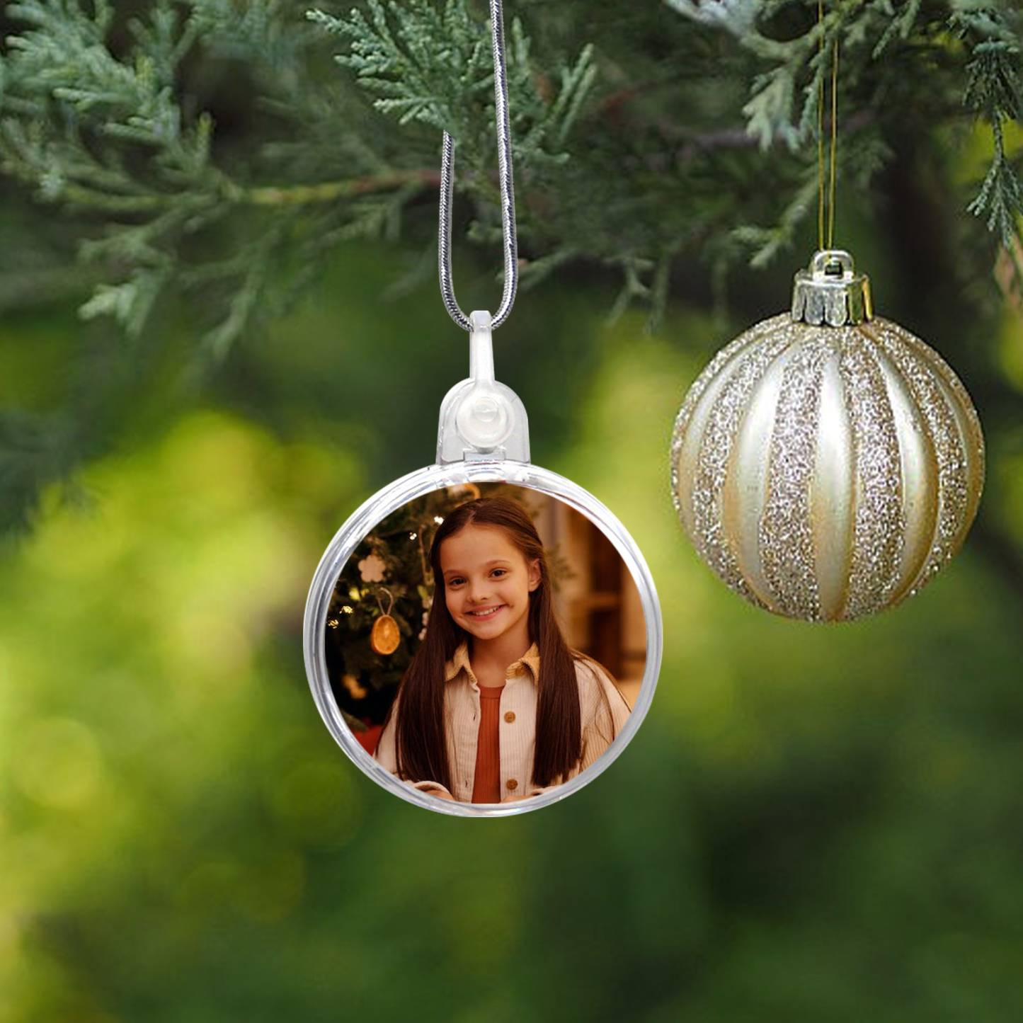 Navidad-Ornamento navideño medalla redonda con 1 foto personalizada adorno del árbol