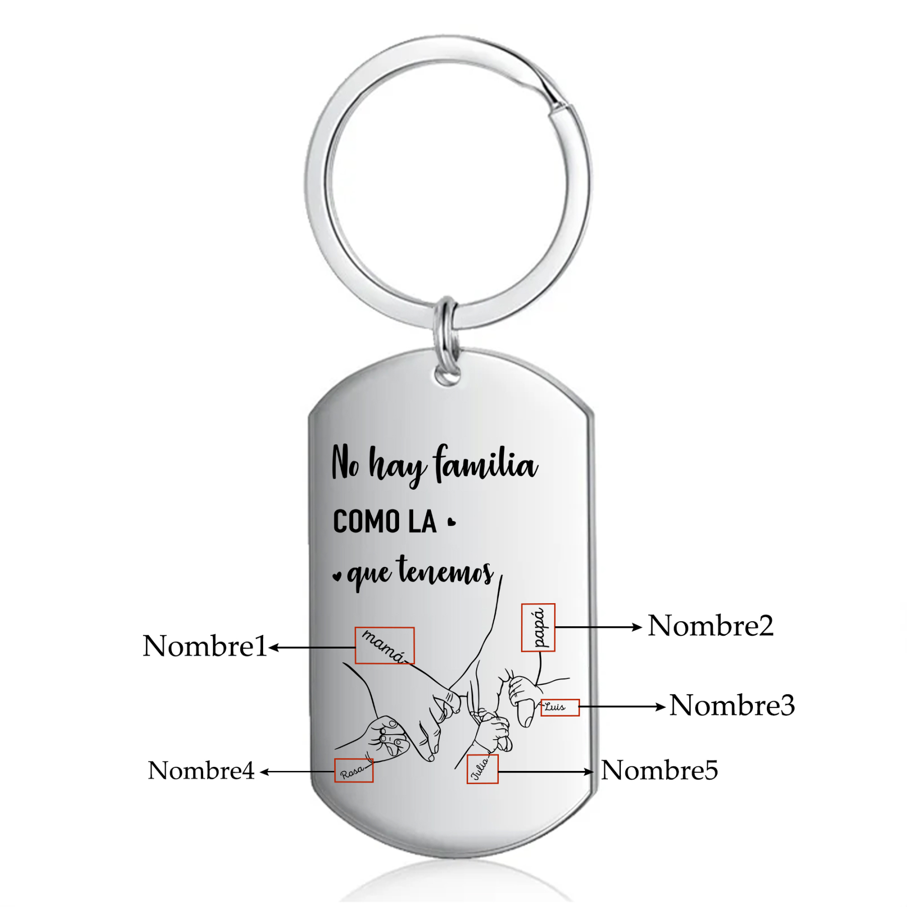 A familia-Llavero Personalizado MANOS COGIDAS 2-6 Nombres-Jessemade ES