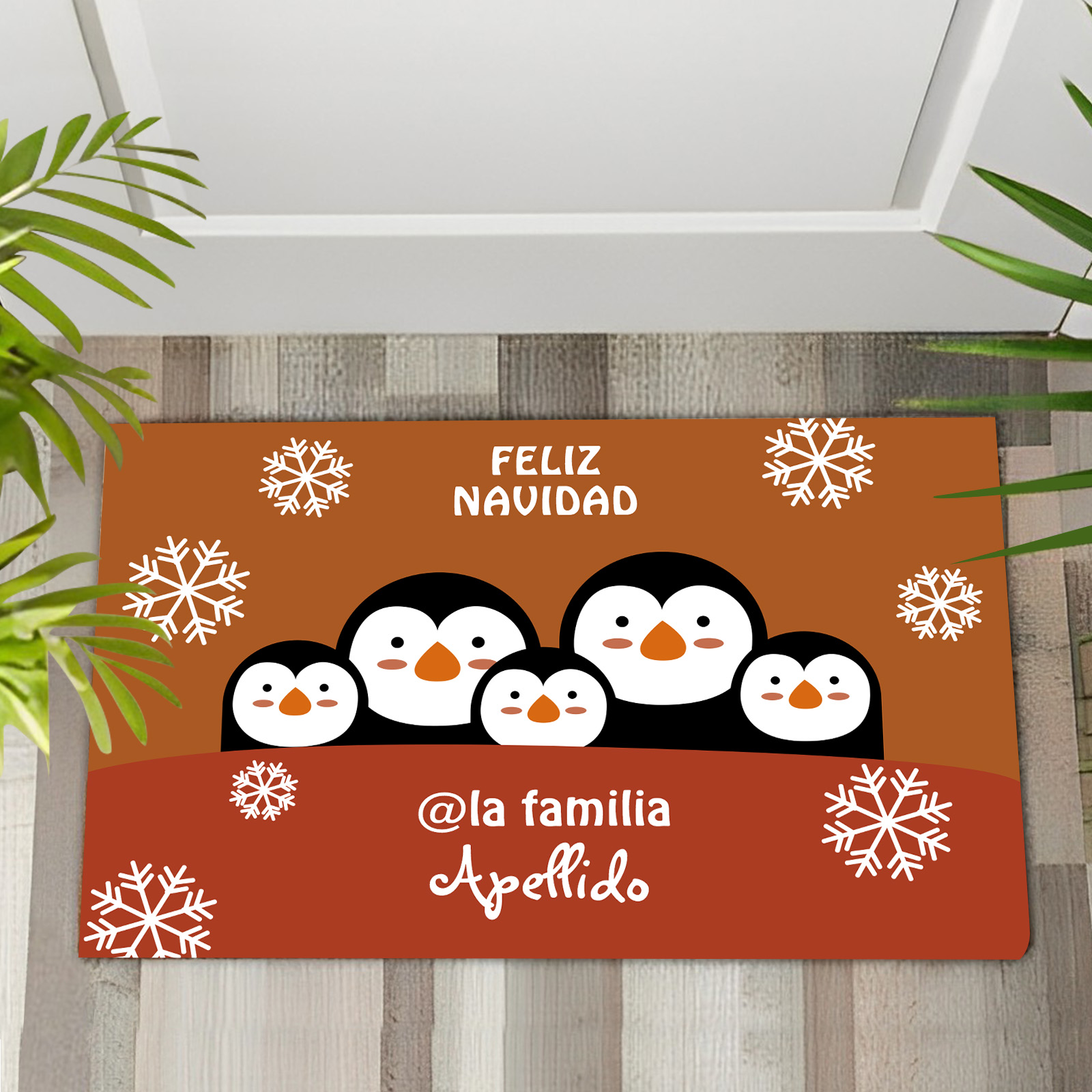Navidad-felpudo/alfombra de entrada familia de pingüinos personalizado con apellido-Jessemade ES