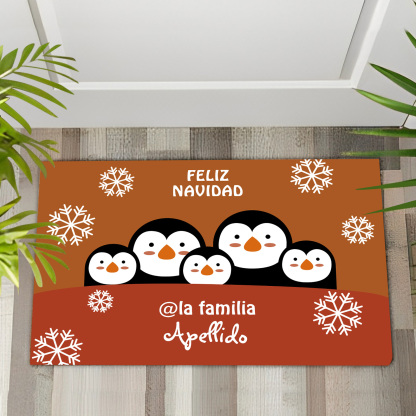 Navidad-felpudo/alfombra de entrada familia de pingüinos personalizado con apellido-Jessemade ES