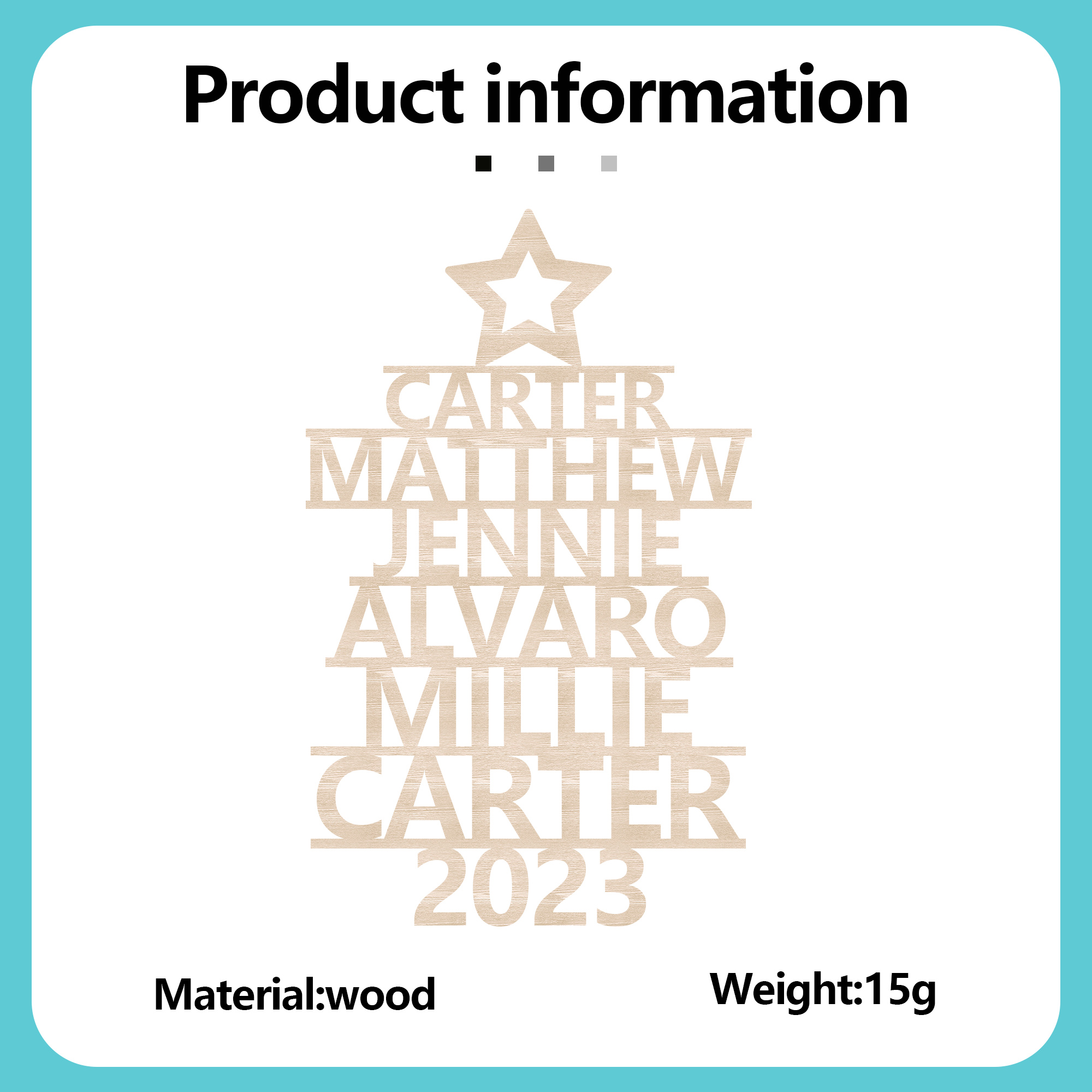 Navidad-Ornamento navideño de madera árbol de nombres con 6 nombres y año personalizados