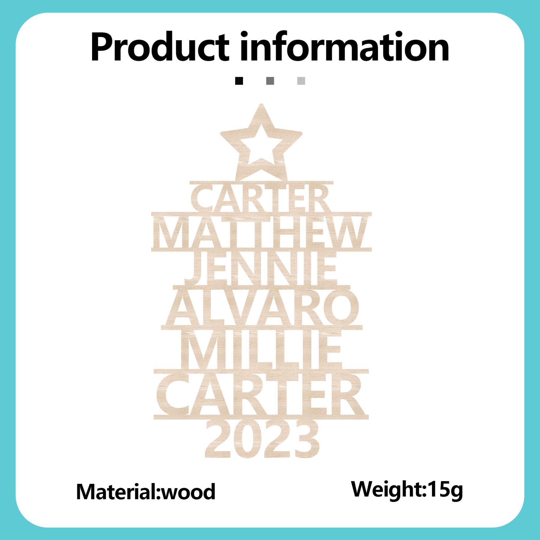 Navidad-Ornamento navideño de madera árbol de nombres con 6 nombres y año personalizados