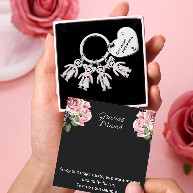 A mi mamá - Llavero con 4 nombres personalizados en "niños"-Jessemade ES