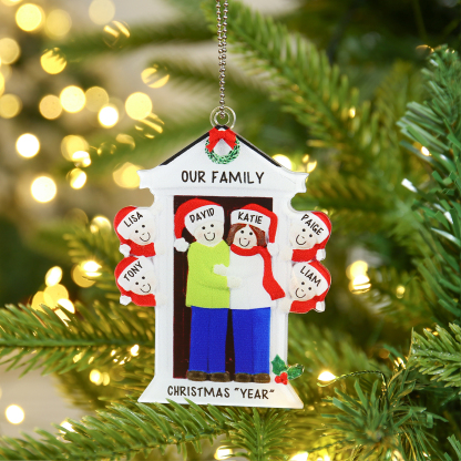 Navidad-Ornamentos Navideños de Acrílico Familia en Puerta 6 Nombres Personalizados con 2 Textos