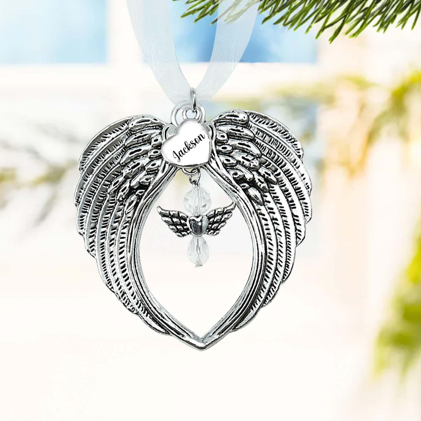 Adorno navideño de alas conmemorativo Adorno de Navidad 1 nombre personalizado 