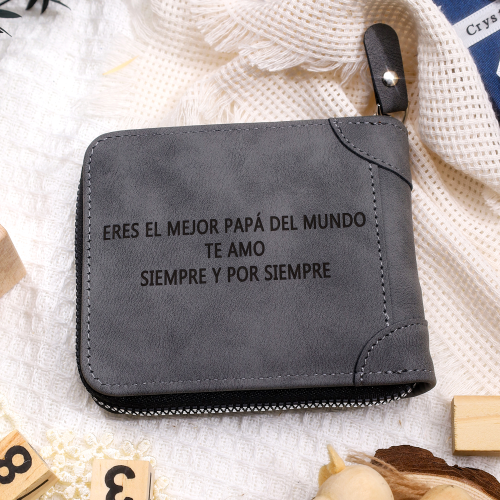 Cartera, billetera con cierre con 1 foto y 3 textos personalizados, monedero clásico para hombre | Jessemade