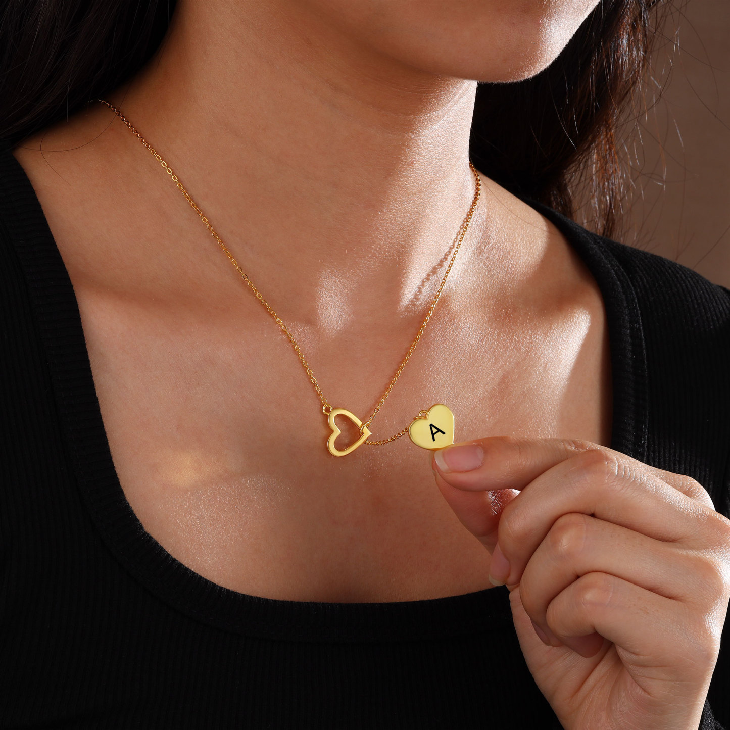 Collar de corazón con 1 letra personalizada-Jessemade ES