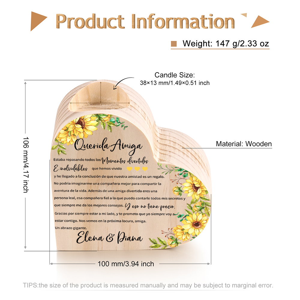 A mi amiga - Candelero de madera sin vela 1 texto personalizado-Jessemade ES