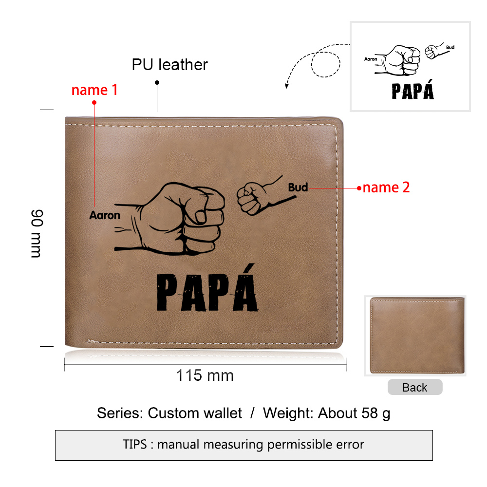 A mi papá-Cartera 2-5 nombres y foto personalizados billetera clásica puño a puño -Jessemade ES