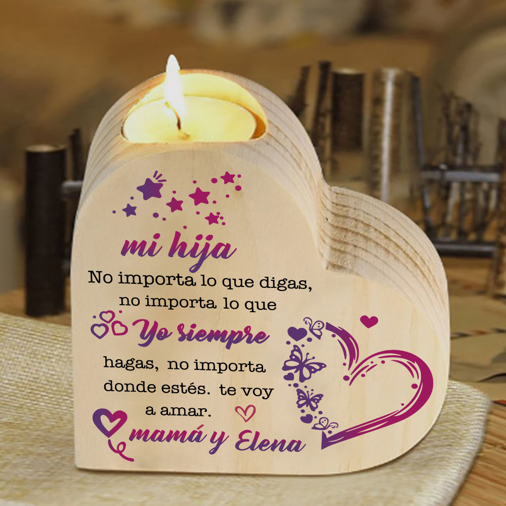 Candelero de corazón para hija de madera de corazón sin candela personalizado con nombres-Jessemade ES