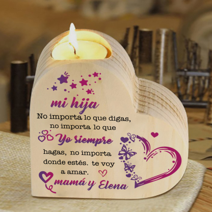 Candelero de corazón para hija de madera de corazón sin candela personalizado con nombres-Jessemade ES