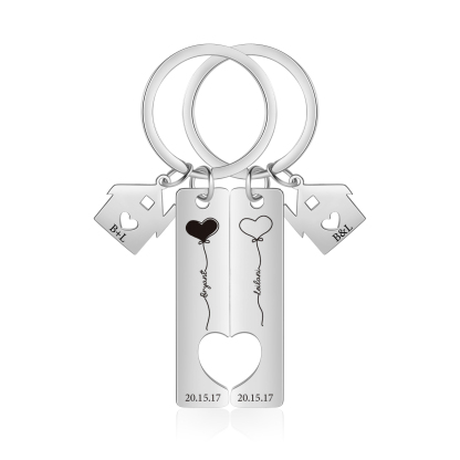 Llavero para pareja corazones 2 nombres, 2 letras personalizados con fecha dije de casa-Jessemade ES