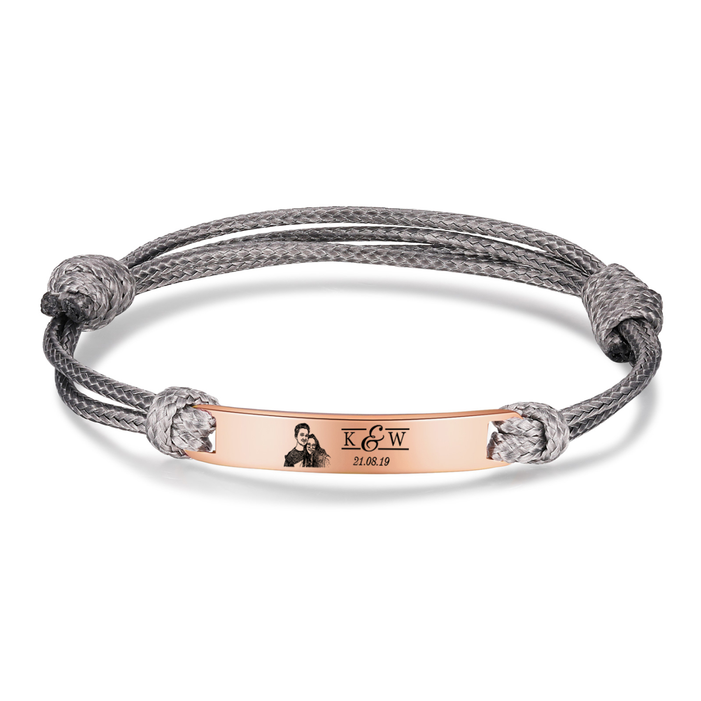 Pulseras de cuerda con placa personalizada con 2 letras, fecha y foto-Jessemade ES