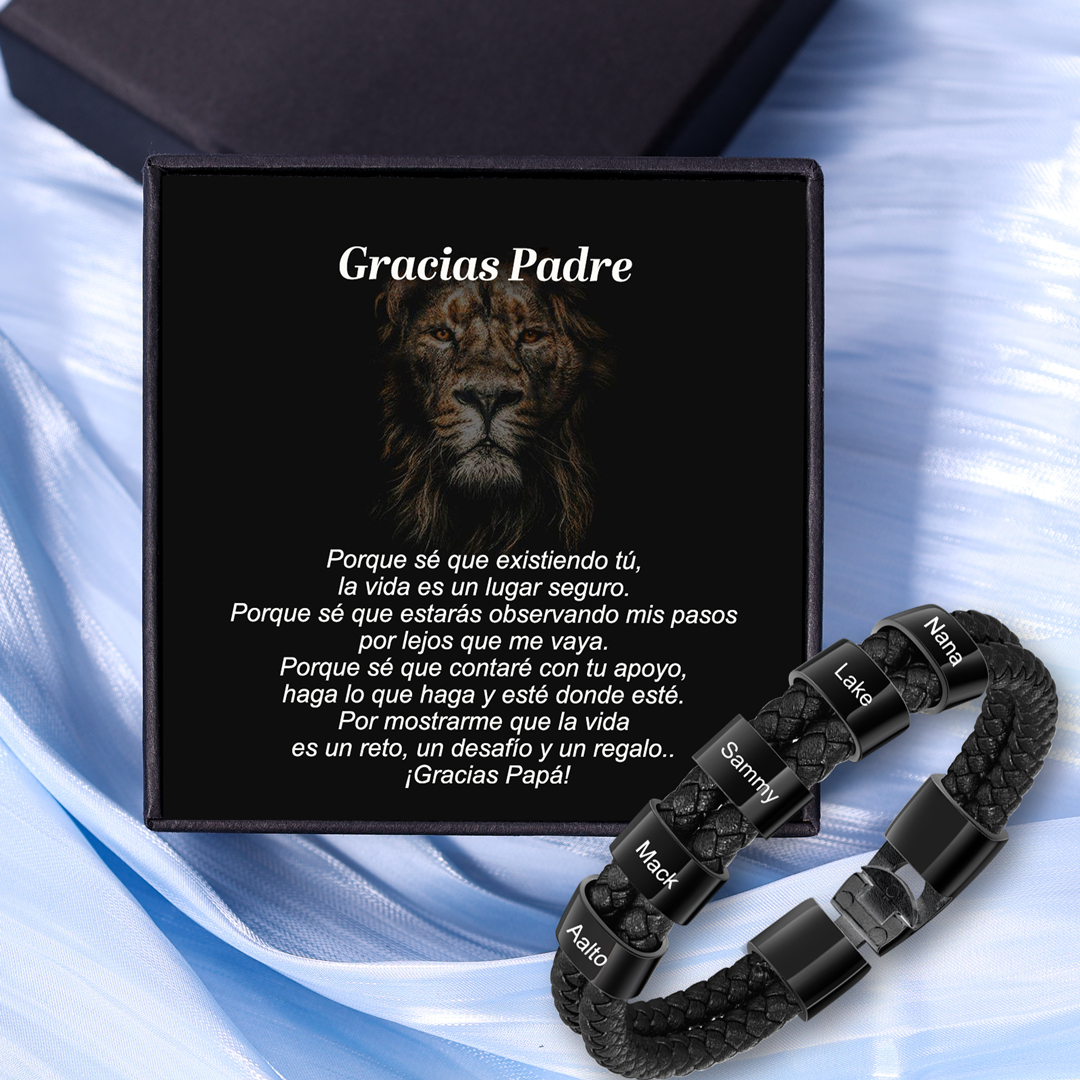 A mi papá-Pulsera de cuero trenzado Pulsera de hombre con 5 aros personalizados con 5 nombres-Jessemade ES