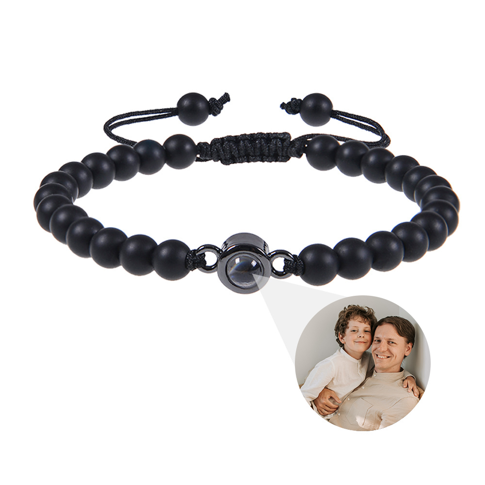 A mi papá-Pulsera de perlas con proyección de foto en color para hombre-Jessemade ES