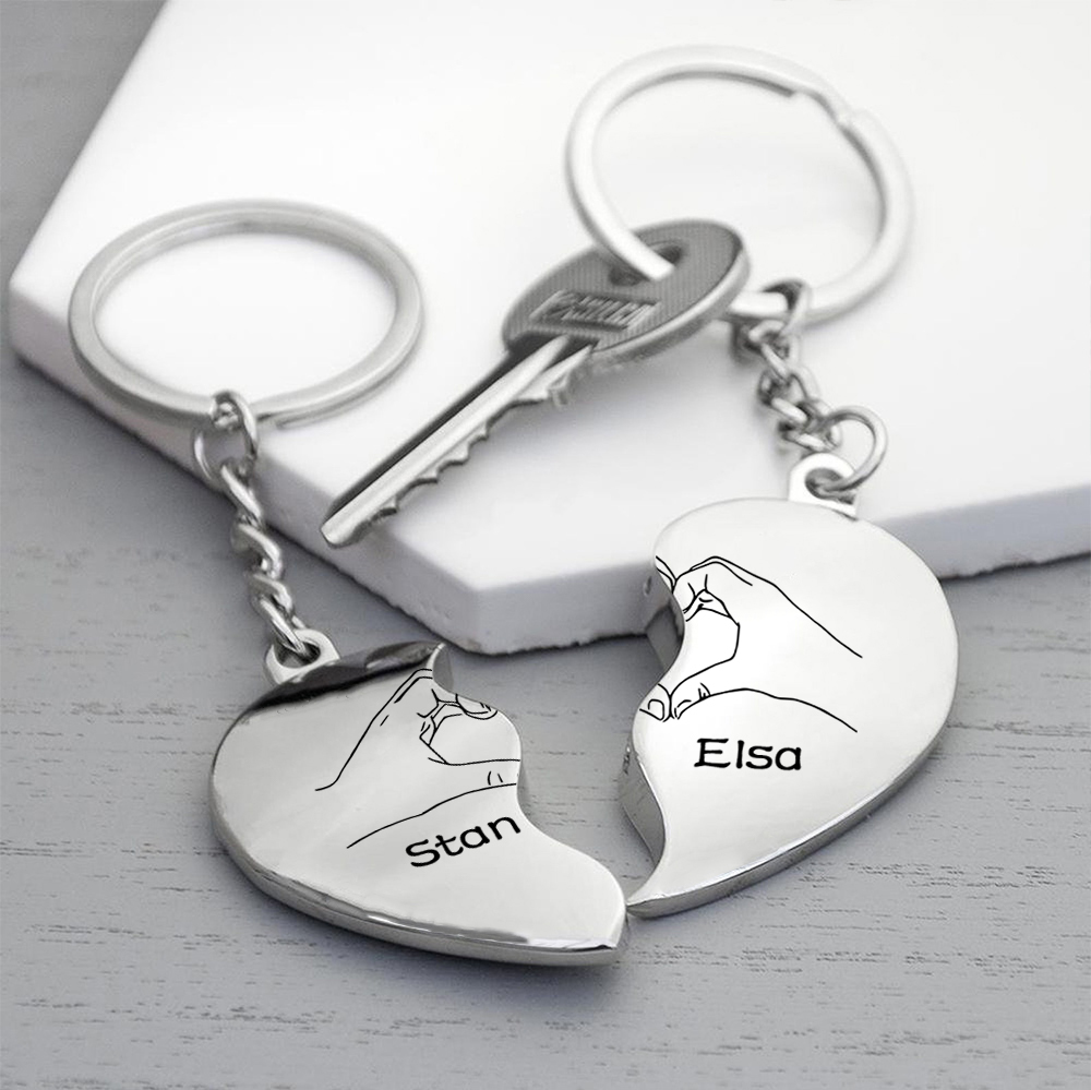 Llavero de corazón para pareja "Juntos un corazón completo" 2 nombres personalizados-Jessemade ES