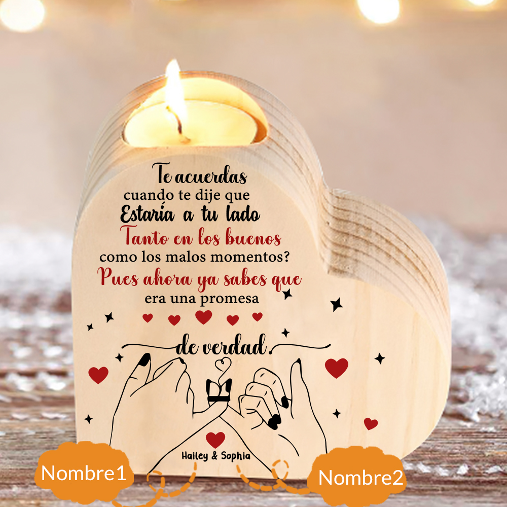 Candelero de madera dedos cogidos para pareja sin vela personalizado con 2 nombres-Jessemade ES