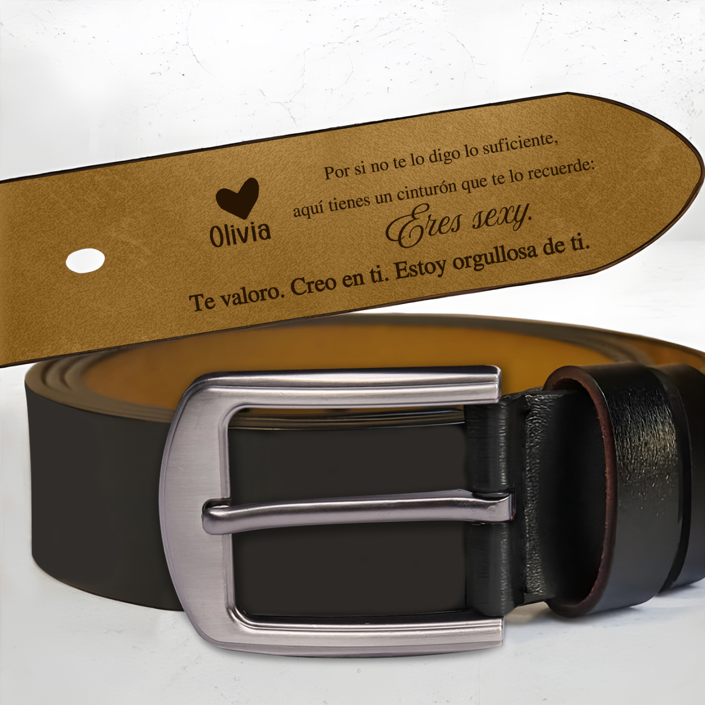 Cinturón de cuero con frases amorosos para hombre con 1 nombre personalizado regalo para pareja | Jessemade