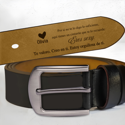 Cinturón de cuero con frases amorosos para hombre con 1 nombre personalizado regalo para pareja | Jessemade