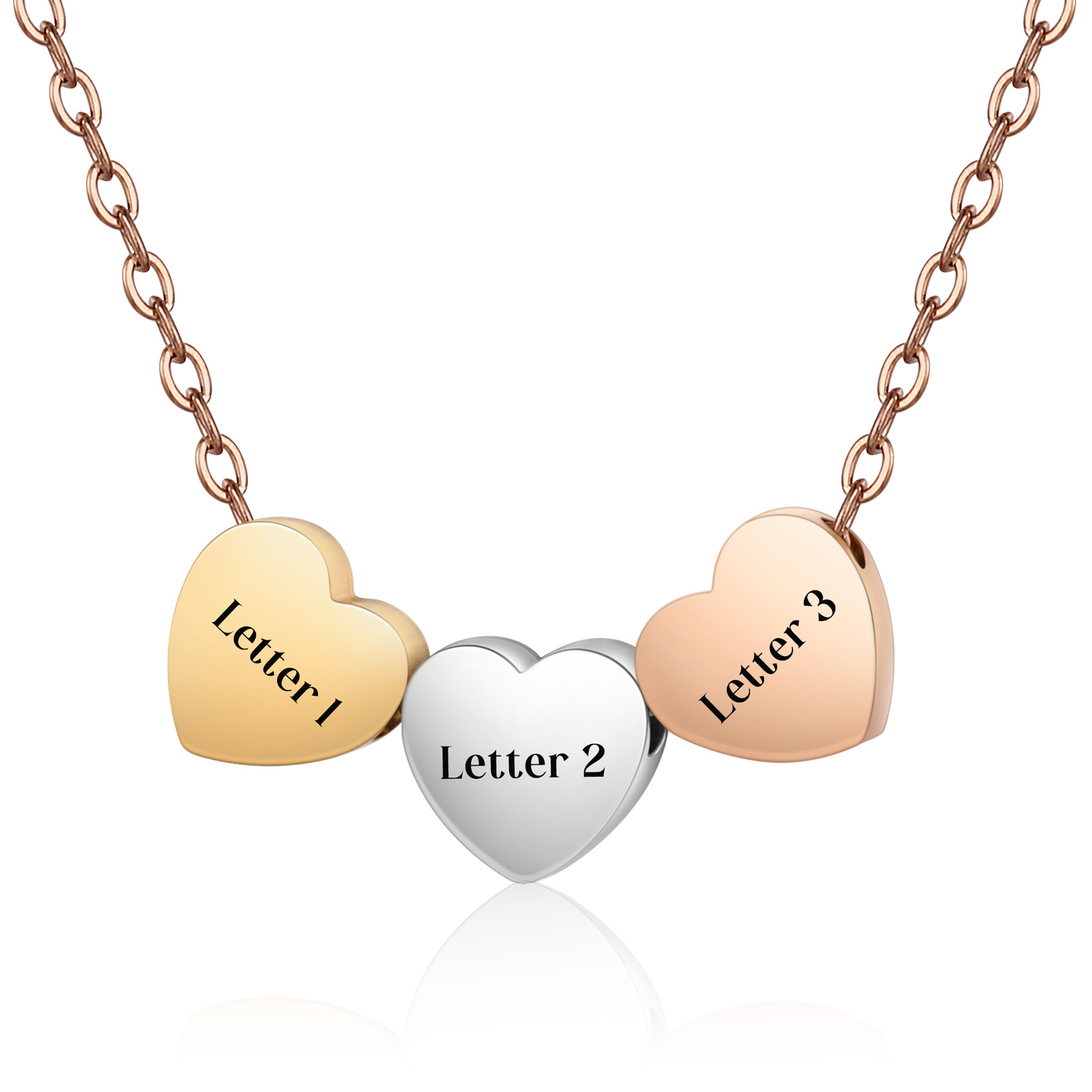 Collar de corazones personalizado con 3 letras-Jessemade ES