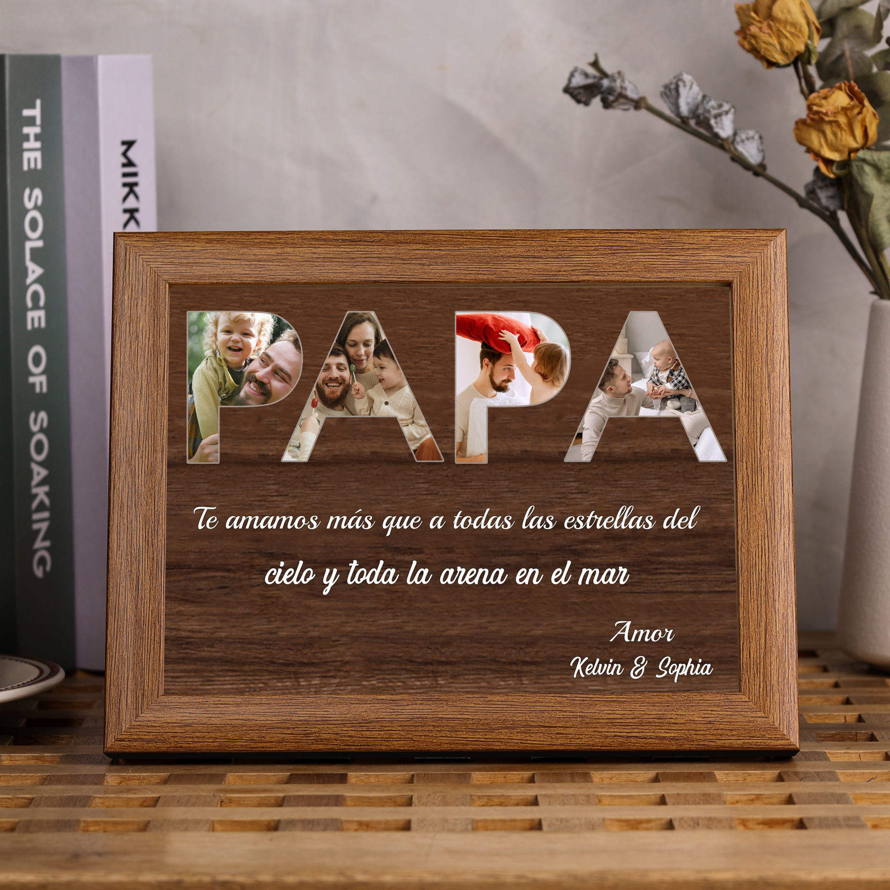 A mi papá - Marco de madera 1 texto y 4 fotos personalizados-Jessemade ES