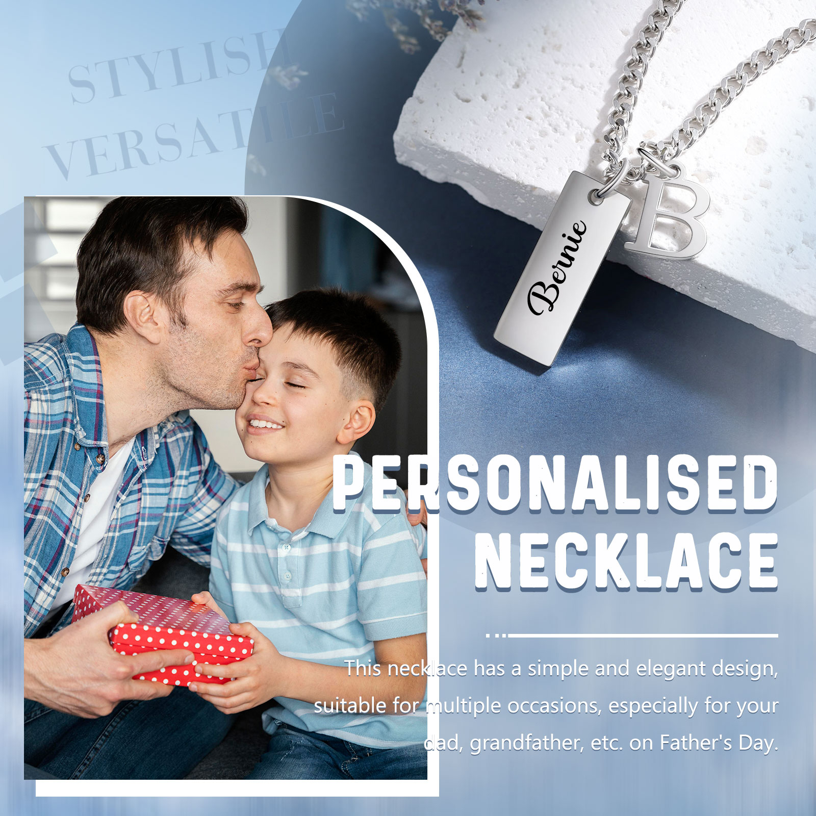 Collar de placa personalizado con 1 letra y 1 nombre para hombre-Jessemade ES