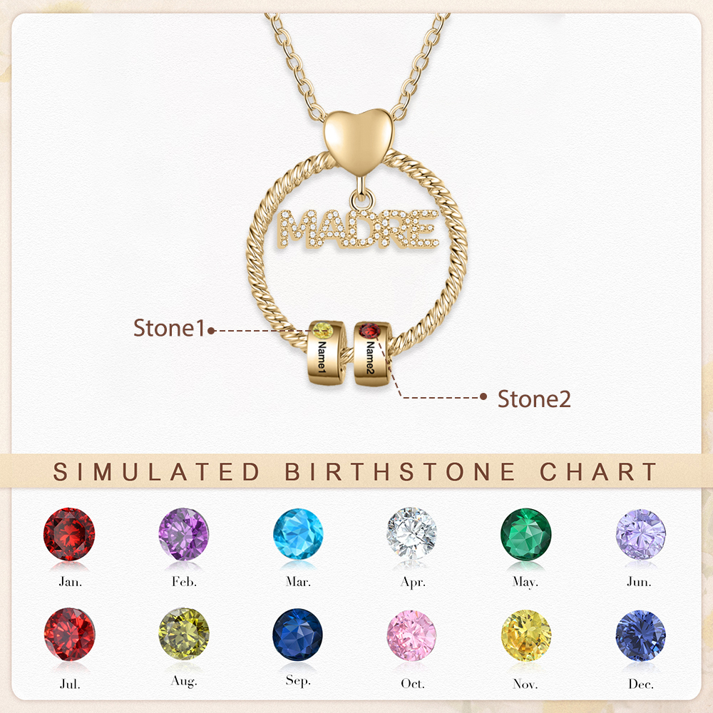 Collar con colgante de "MADRE" con 2 nombres y 2 piedras de nacimiento personalizados | Jessemade-Jessemade ES
