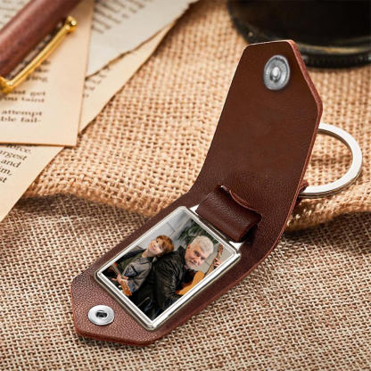 A mi abuelo-Llavero de cuero personalizado con 1 foto-Jessemade ES