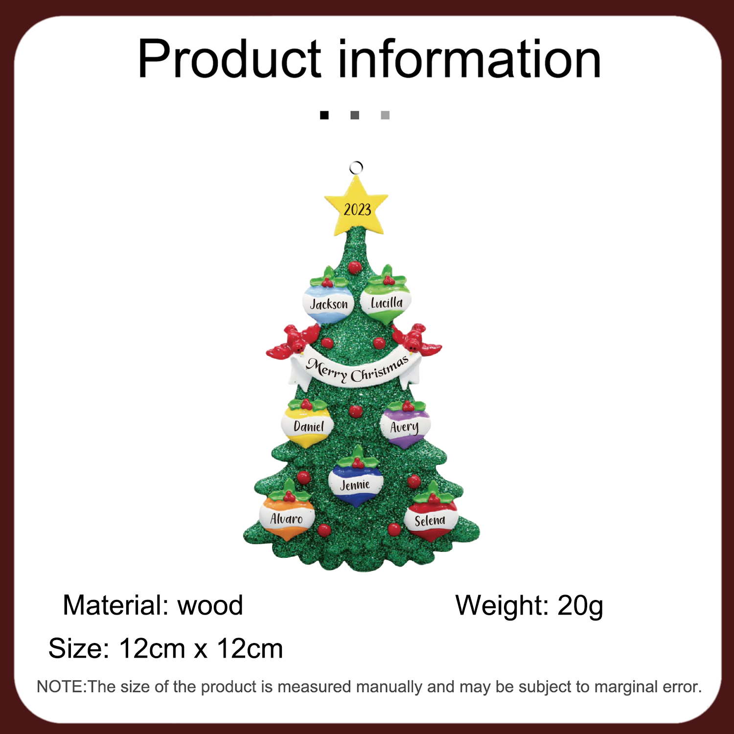 Navidad-Ornamento muñecos navideño de madera en forma de árbol 7 nombres, 1 texto y 1 año personalizados adorno del árbol-Jessemade ES