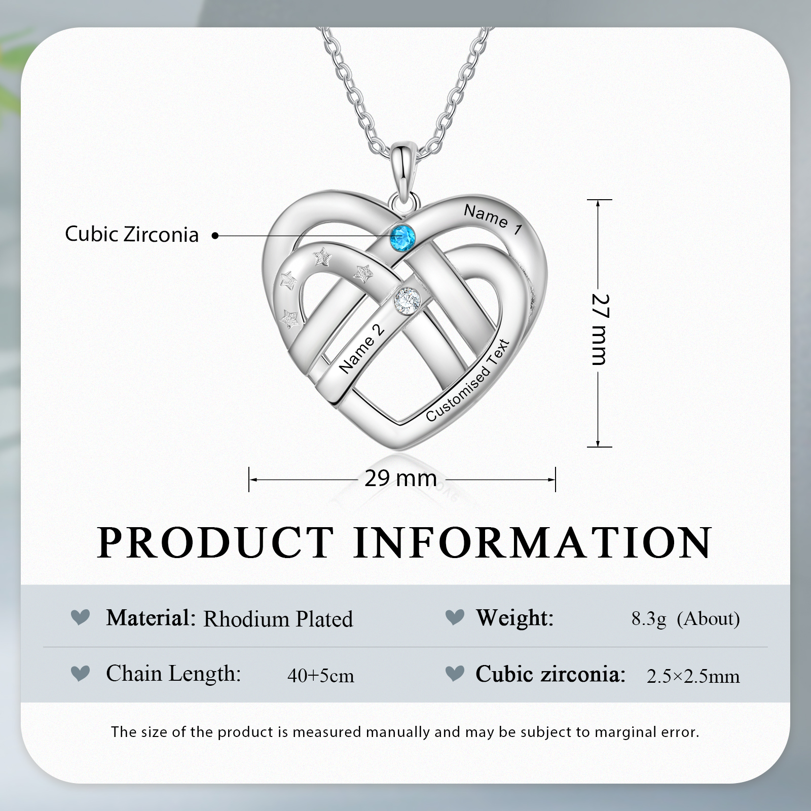 Collar de corazón con 2 nombres y piedras de nacimiento personalizados con texto-Jessemade ES