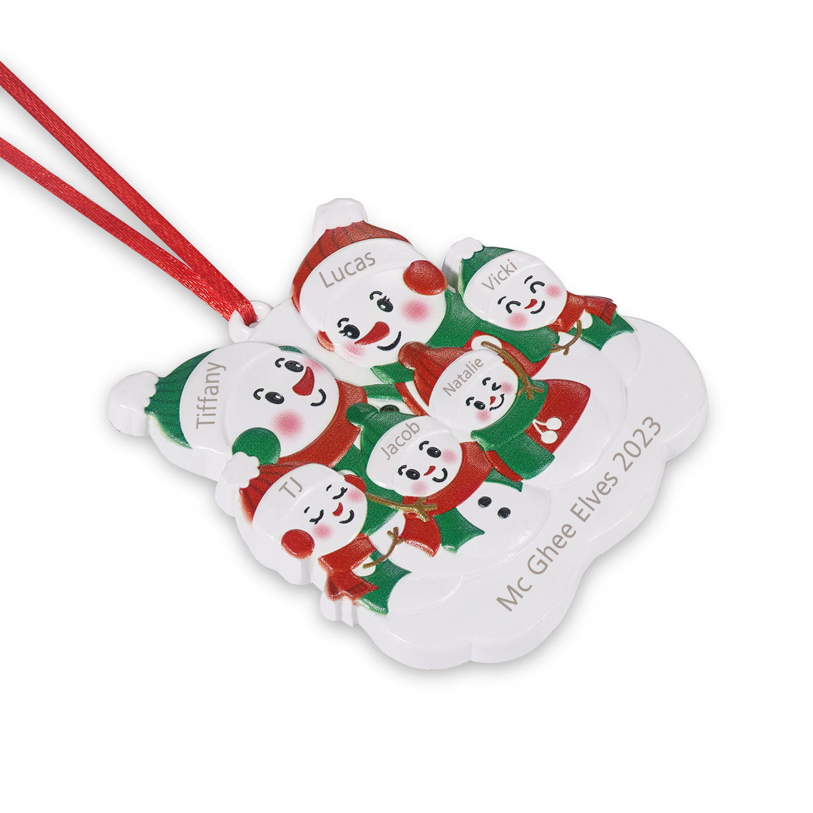 Navidad-Ornamento de resina con muñecos de nieve 6 nombres personalizados con texto adorno de árbol