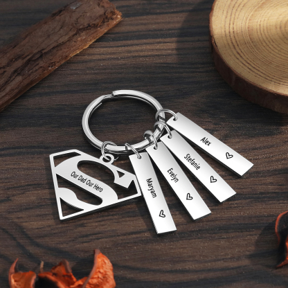 A mi papá - Llavero Superman con 4 nombres personalizados con texto-Jessemade ES