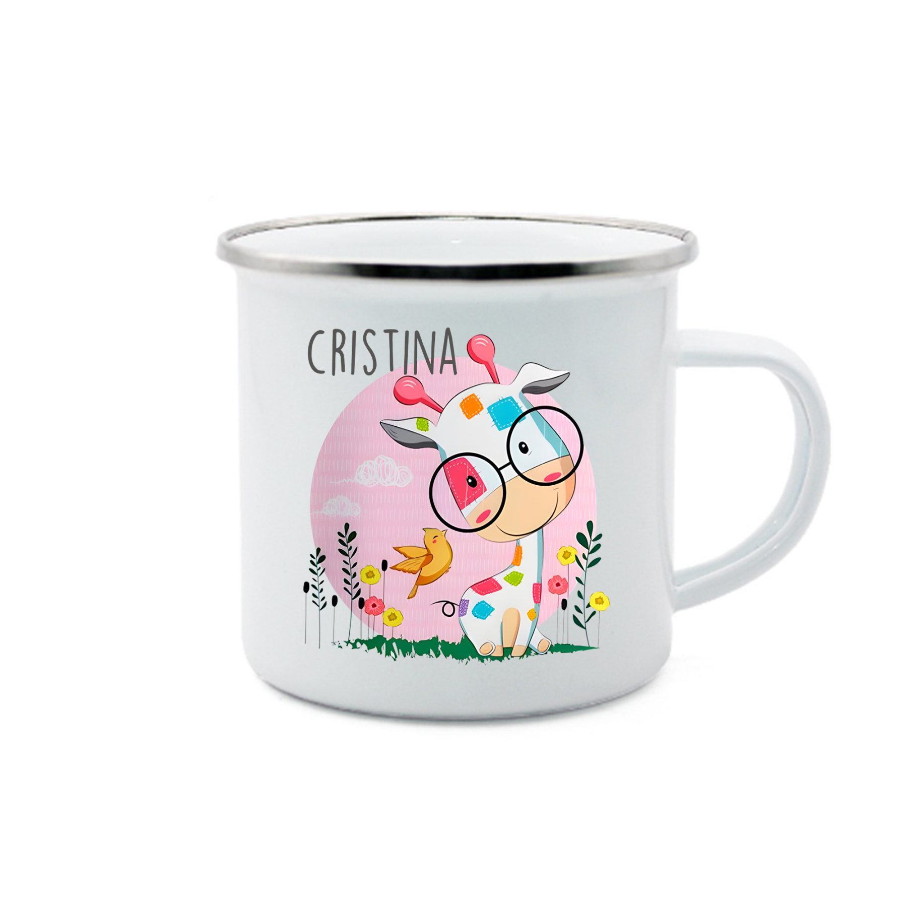 Vuelta al cole-Taza para niños "girafa con gafas" con 1 nombre personalizado