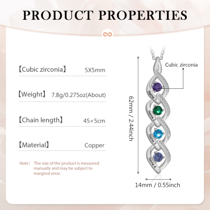 Collar DNA con 2-4 nombres personalizados y 2-4 piedras de nacimiento-Jessemade ES