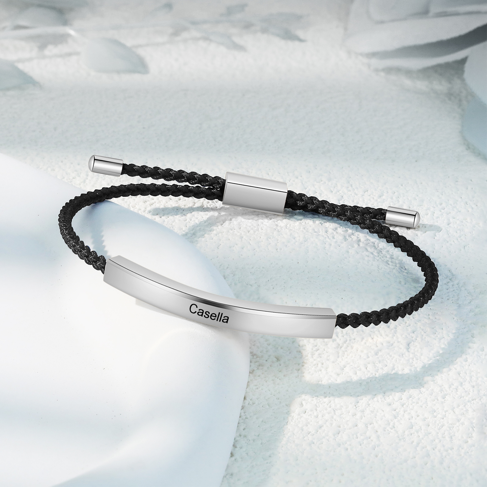 Pulsera de cuerda tejida a mano con nombre y texto personalizados seis colores placa plateada