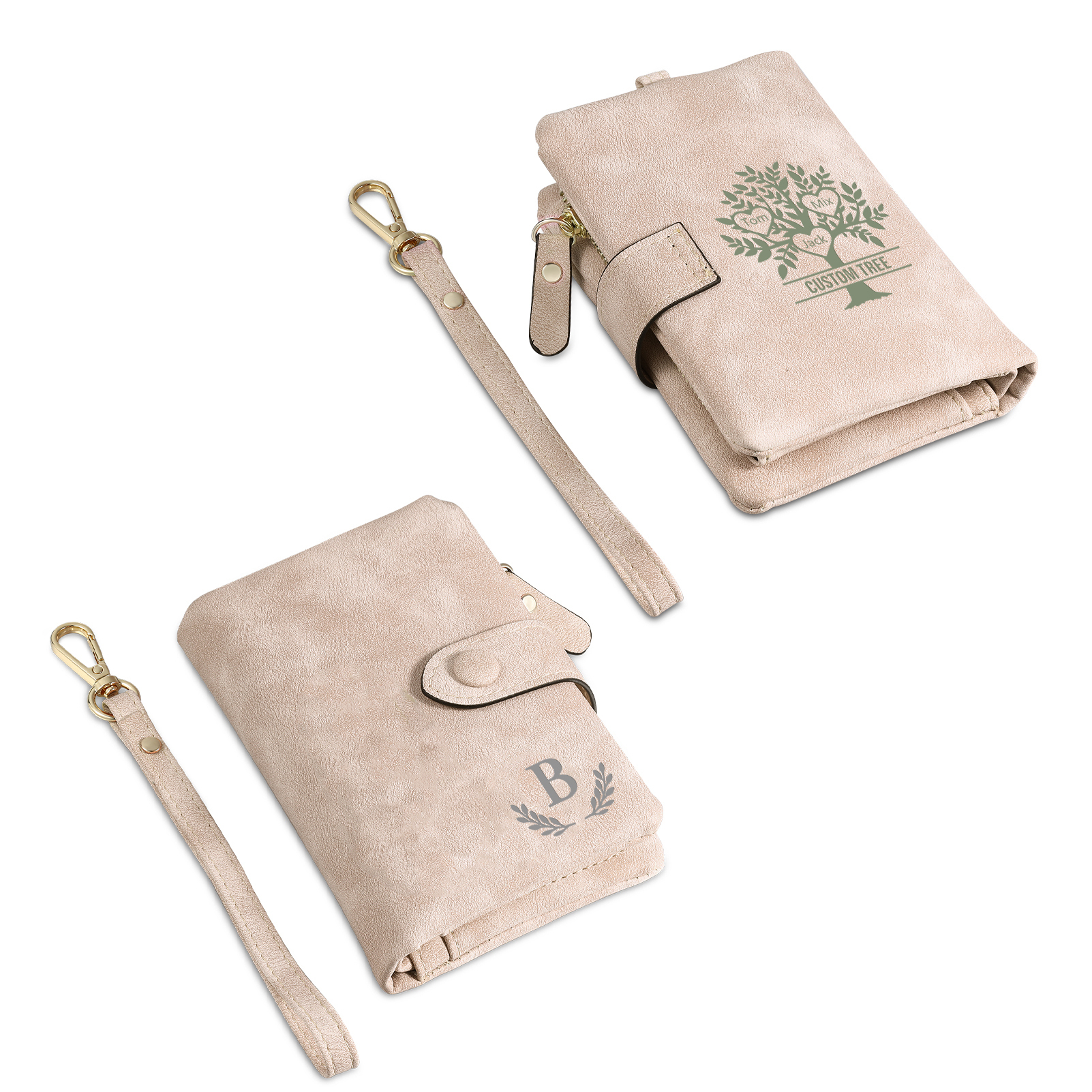 Cartera, billetera con 3-8 nombres, 1 letra y 1 texto personalizados árbol de la vida monedero clásico para mujer-Jessemade ES