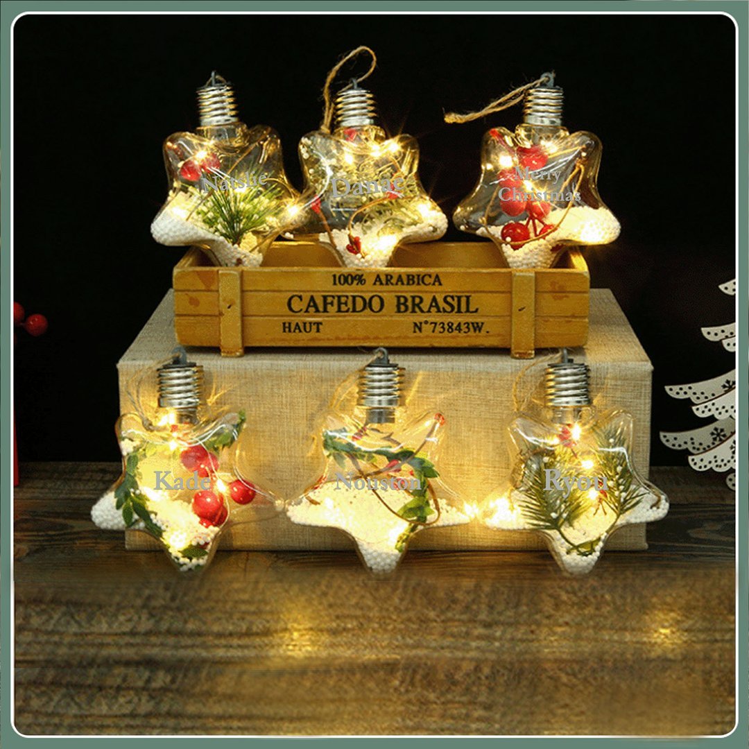 Bola navideña Adorno de Navidad 1 nombre personalizado en forma de estrella con luces LED 