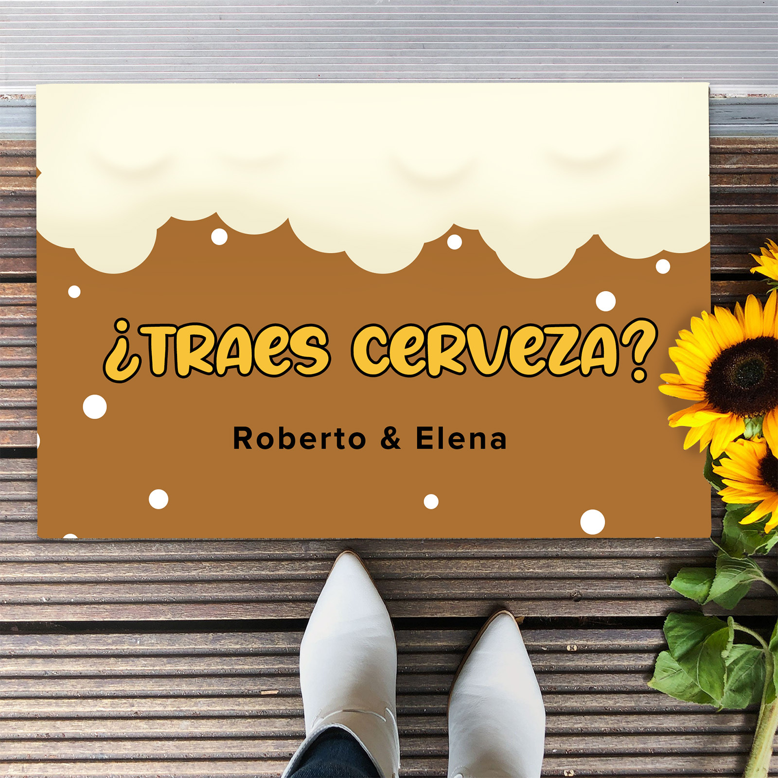 Felpudo/alfombra de entrada cerveza personalizado con 1 texto-Jessemade ES