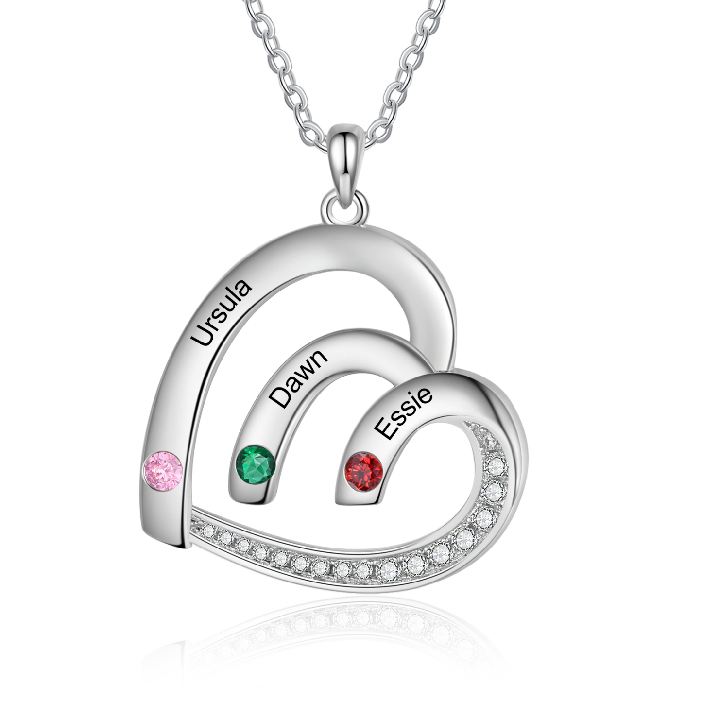 Collar en corazón con 2-5 nombres personalizados y 2-5 piedras de nacimiento-Jessemade ES
