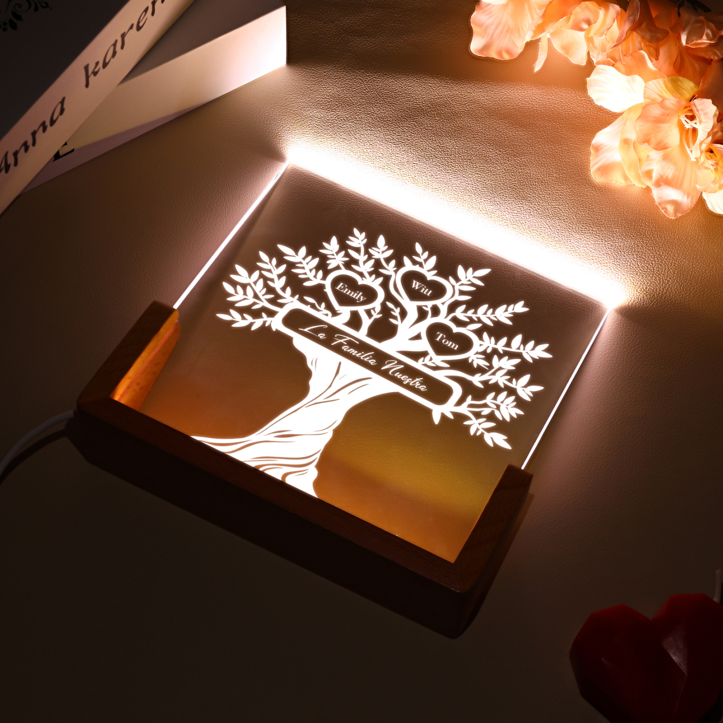 A mi mamá/abuela-Lámpara Personalizada con 2-8 Nombres y Texto "árbol de la vida" 3D Ilusión Luz de Noche-Jessemade ES