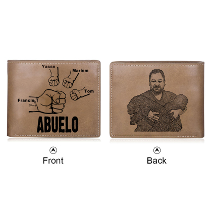 Cartera, billetera clásica puño con puño 4 nombres personalizados y una foto para abuelo-Jessemade ES
