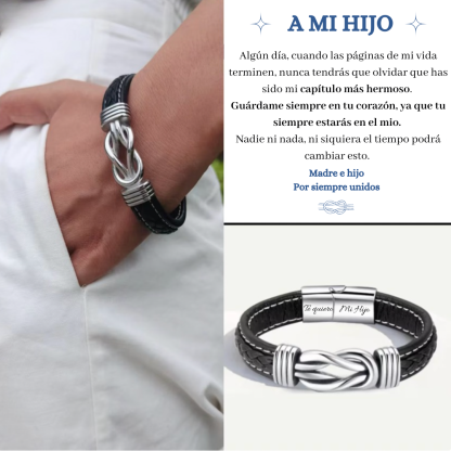 A mi hijo-Pulsera de Cuero Nudo Eterno de Acero Inoxidable con 2 Nombres Personalizados